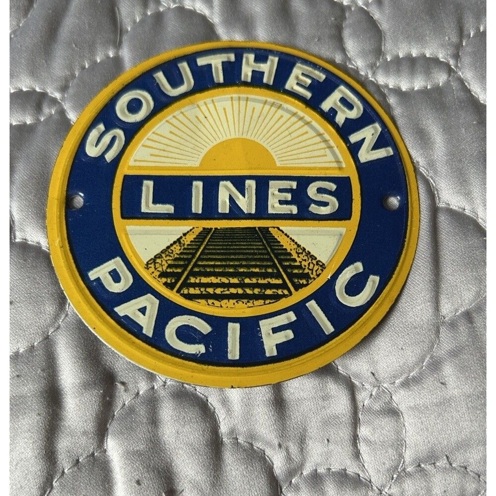 Vintage Southern Pacific Lines Metal Wall Plaque - Blue and Yellow